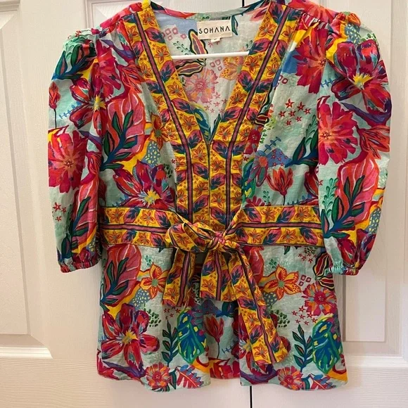 Sohana Tuni Top Puff Sleeve Size Medium - Picture 4 of 9